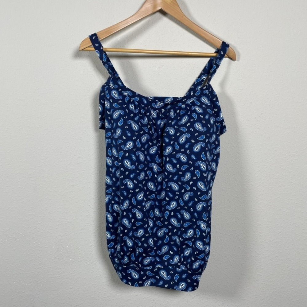 Lands' End Tankini‎ Top Womens 12 DDD Blue Excellent Paisley Blouson Swimwear